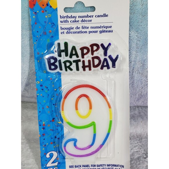 Happy Birthday 2 Pc Candle With Cake Decor Number 9 - Picture 3 of 4